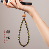林静挂绳原创禅意木质绿檀木串珠手机链挂饰精致女桃木手腕挂件