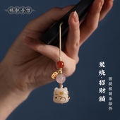 天然白菩提根精致猫咪手机挂绳小清新可爱猫爪汽车钥匙扣情侣挂件