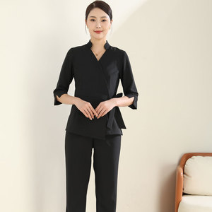 美容师工作服女秋冬高端美容院气质工服养生馆足浴技师服中袖套装