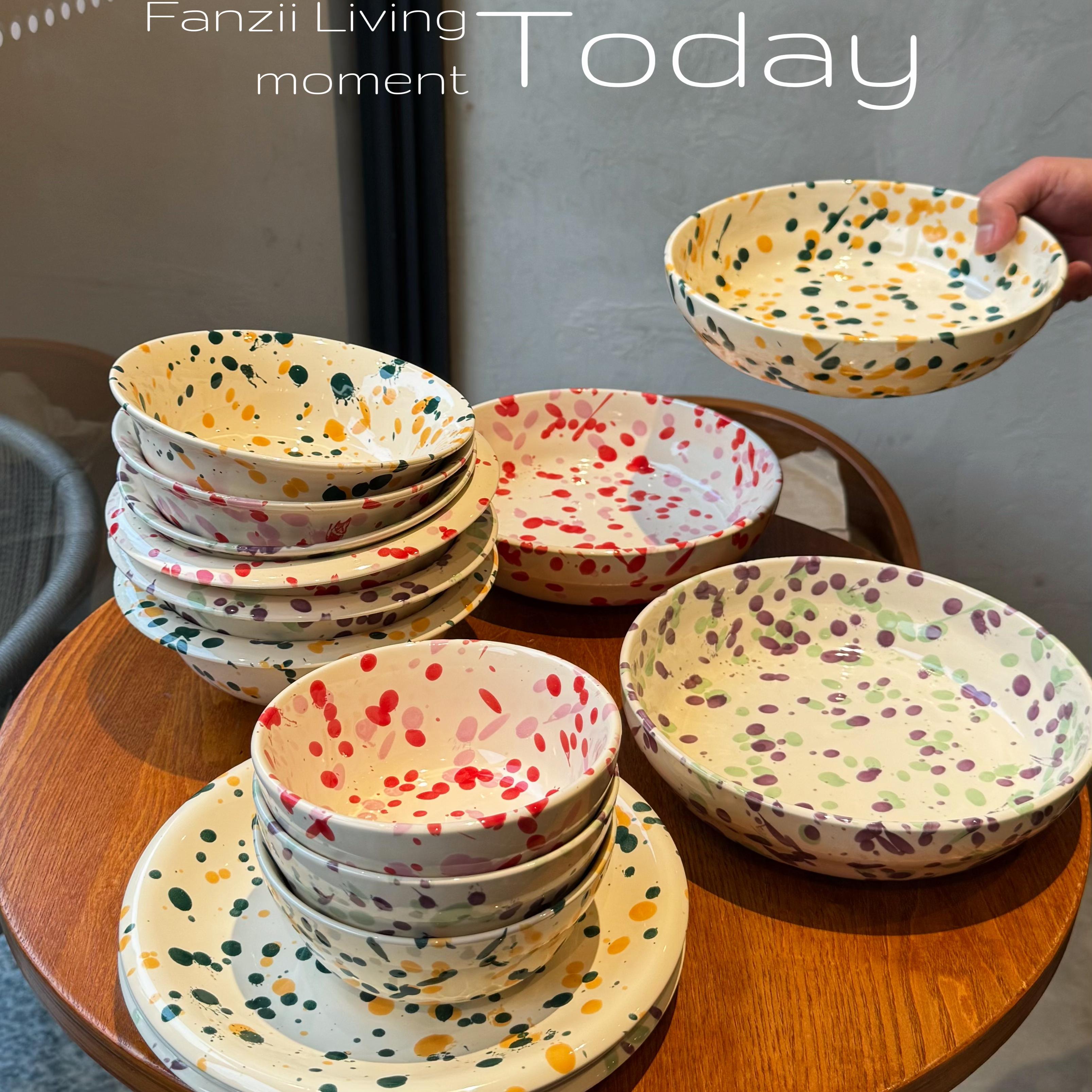 米家新品ins泼墨气泡釉下彩餐具套装家用餐盘米饭沙拉碗菜盘深盘