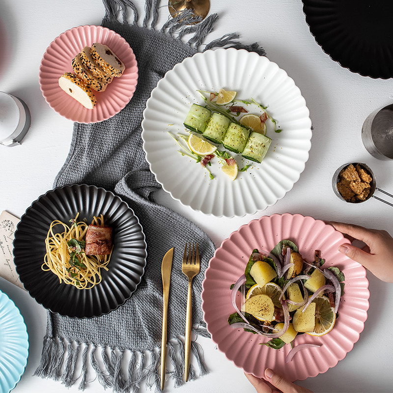 北欧风格创意陶瓷西餐盘网红菊花菜盘子意面盘点心盘沙拉盘牛排盘,餐饮具,盘,淘宝优惠券,粉丝福利购,淘宝优惠卷