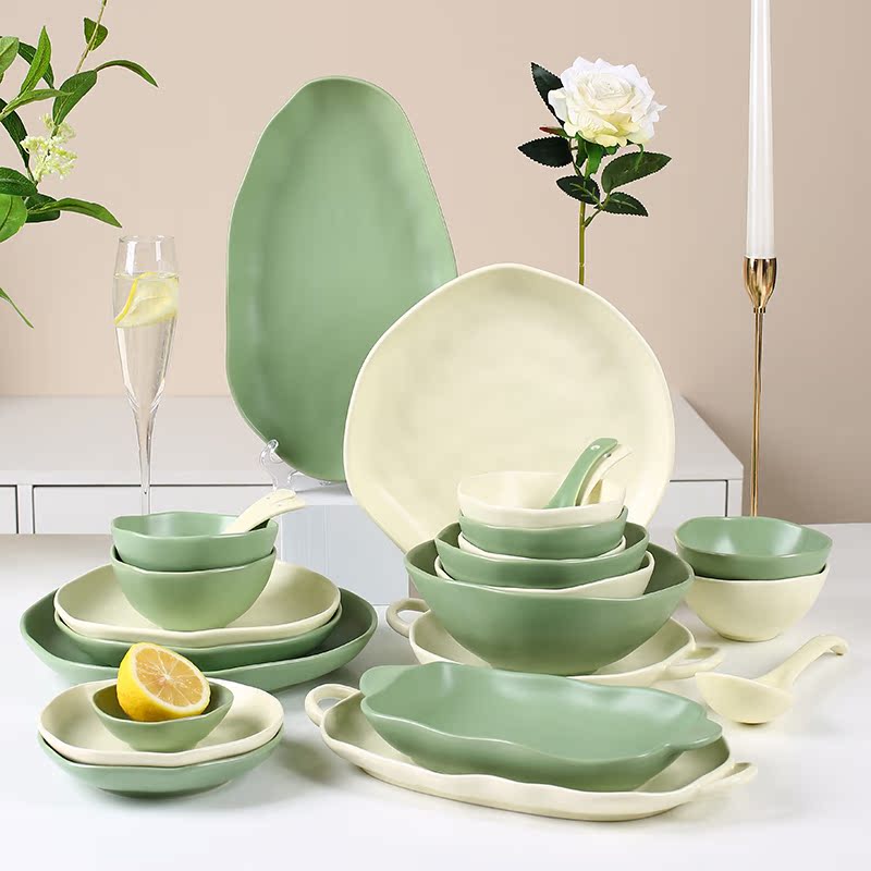创意不规则耐高温陶瓷碗盘组合套装饭碗菜盘碟子高颜值轻奢餐具