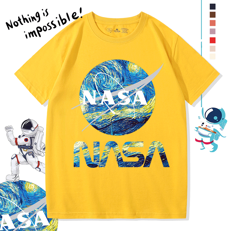 梵高星空宇航员短袖男美式复古ins潮nasa联名T恤情侣夏季潮牌上衣