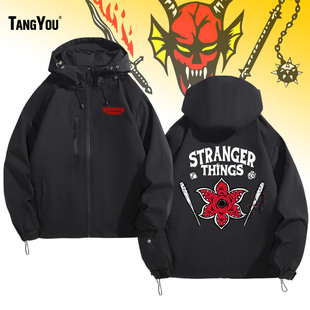 怪奇物语美剧Stranger Things魔王周边卡通连帽冲锋衣夹克男外套