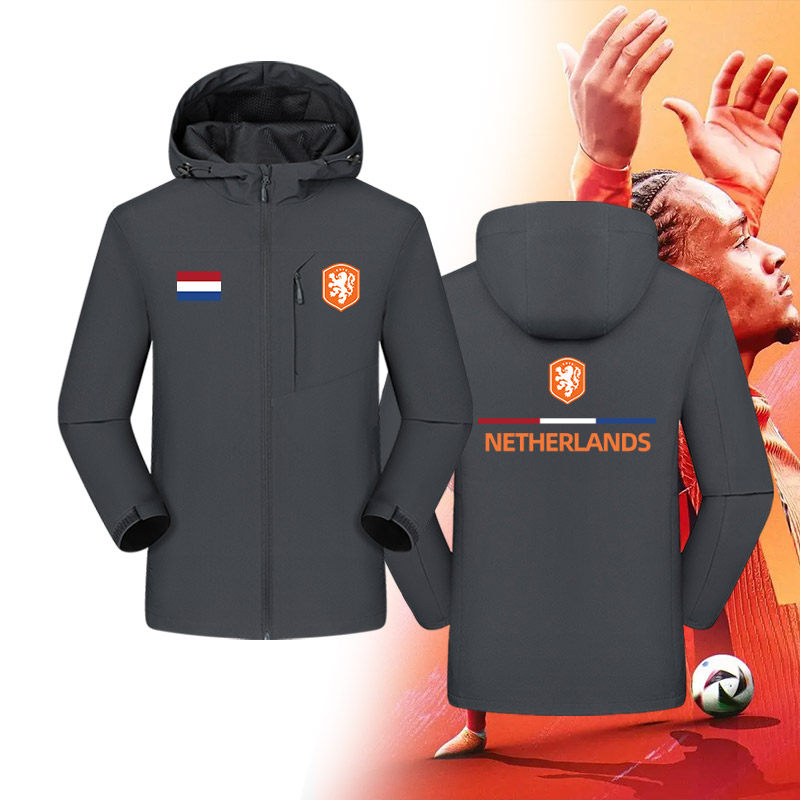 足球运动训练服冲锋衣加绒保暖外套荷兰男子足球队比赛服定制夹克