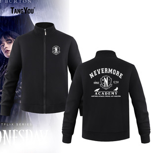 美剧星期三Wednesday亚当斯小狼女学院风印花立领卫衣男休闲外套