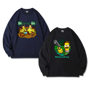 绝命毒师联名辛普森美式卡通印花圆领宽松休闲长袖卫衣男新款上衣