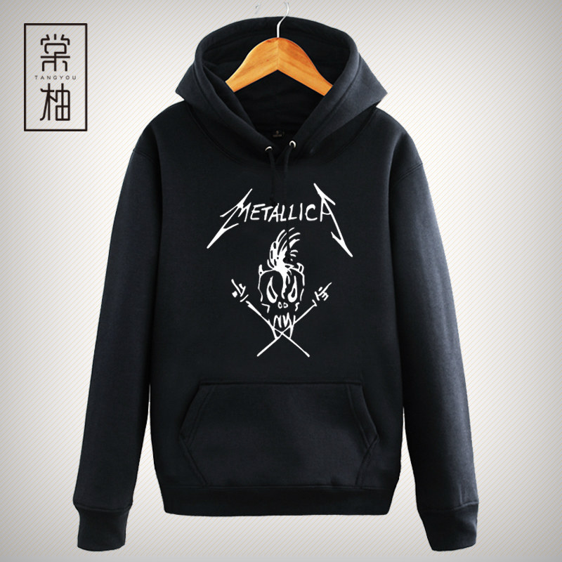 欧美重金属高街metallica摇滚激流乐队加绒秋冬男女连帽卫衣外套
