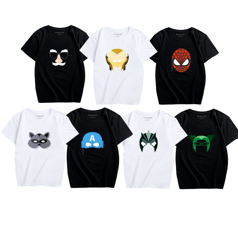 漫威复仇者联盟动漫卡通面具短袖美国队长蜘蛛侠男女印花T恤衫夏