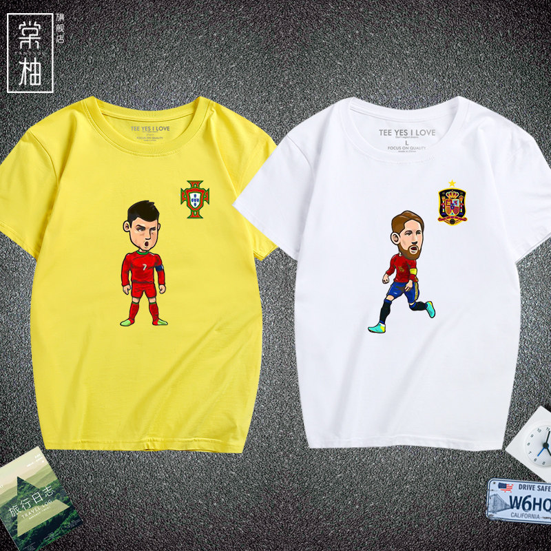 足球运动休闲短袖葡萄牙c罗印花t恤世界杯拉莫斯卡通恶搞半袖球衣