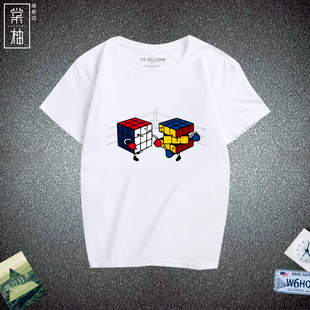 夏装新款印花魔方男士短袖T恤周边卡通休闲圆领T恤时尚情侣衫半袖