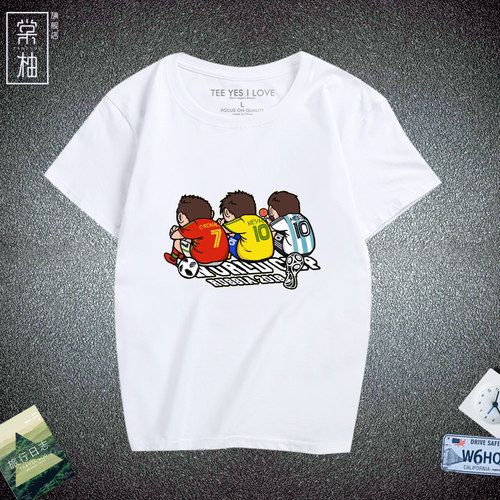 世界杯卡通人物T恤梅西内马尔C罗印花足球短袖男女运动休闲球迷服 - 封面