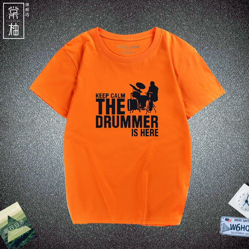 the drummer is here 鼓手T恤 短袖夏装 男装 摇滚纯棉圆领潮半袖