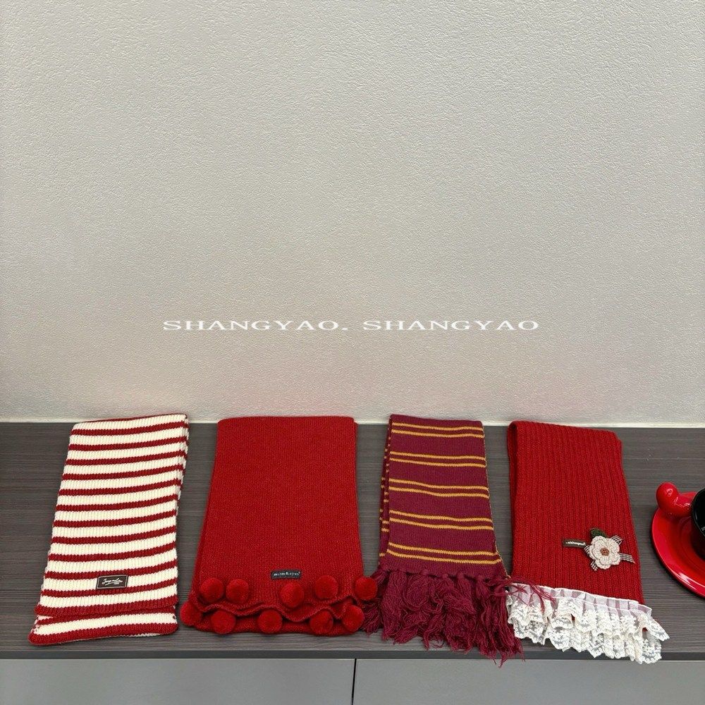 新年氛围儿童围巾毛球流苏冬季穿搭男女宝宝凹造型保暖针织围脖潮