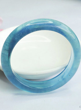 高档海蓝宝手镯魔鬼蓝色镯子天然蓝宝石精品冰种正品首饰贵气十足