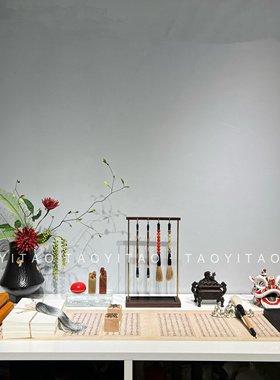 新中式售楼处样板房间书房书法笔架意图文创摆台组合套装软装摆件