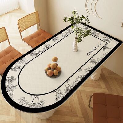 奶油风半圆弧形防水防油茶几垫