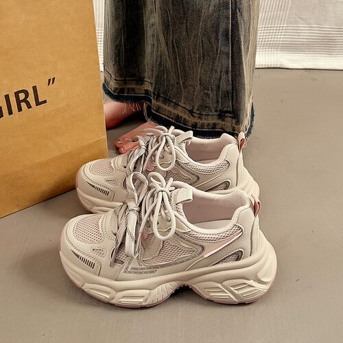 老爹鞋女春季新款潮流百搭厚底增高网面透气学生休闲运动鞋E-71