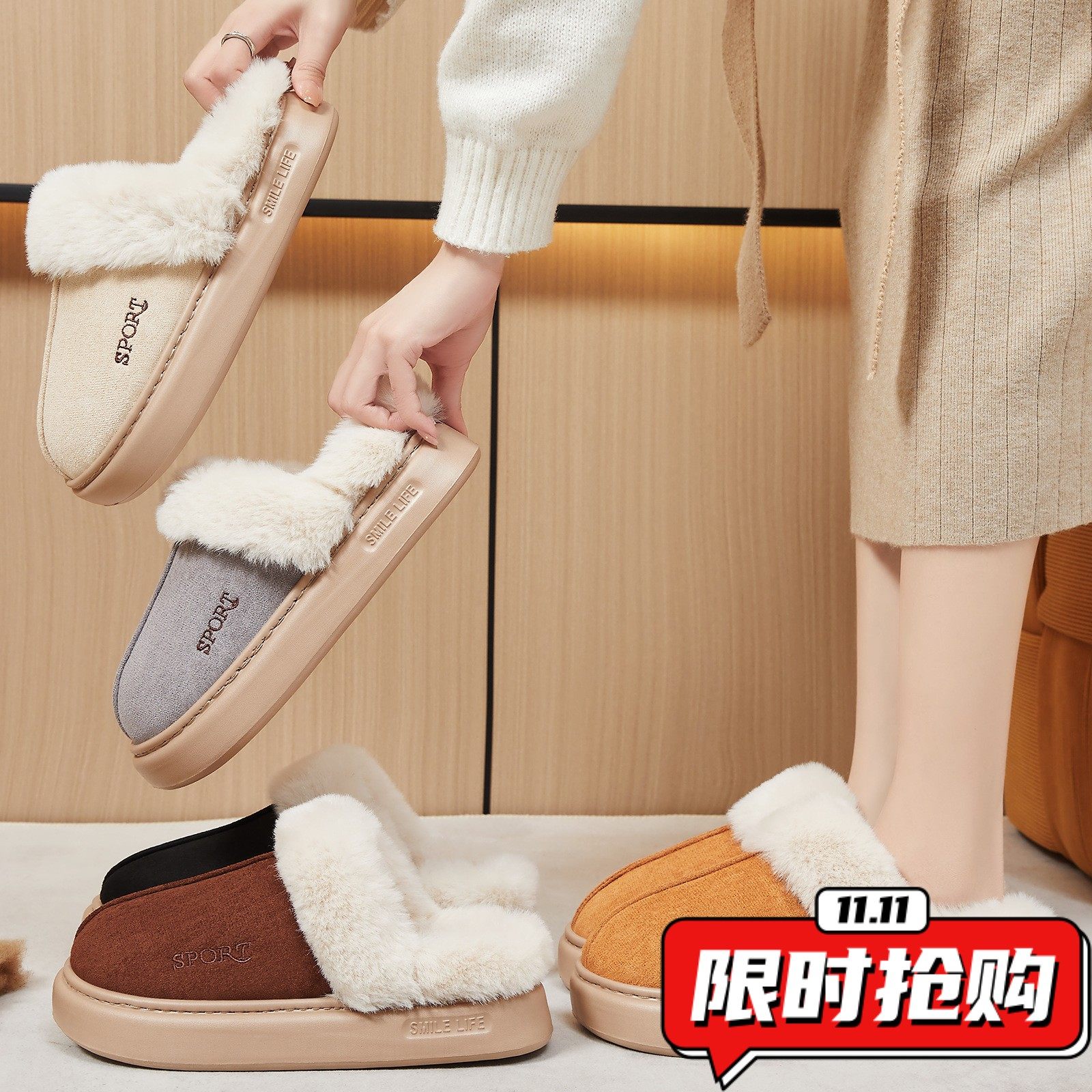 棉鞋女新款厚底棉拖鞋冬季爆款室内家居加绒加厚保暖毛毛拖鞋YY58