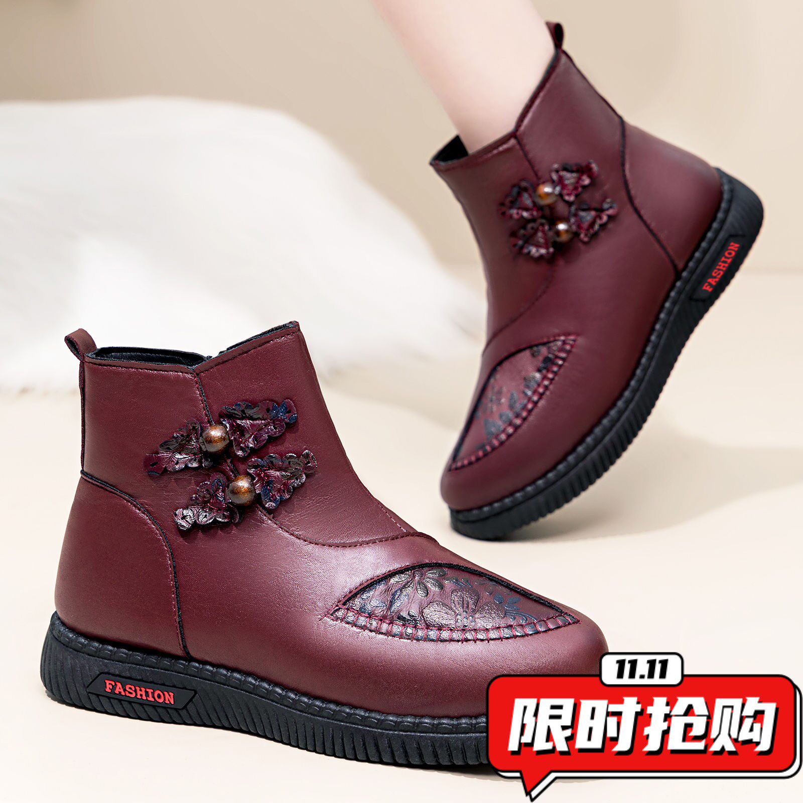 棉鞋女冬季新款加绒加厚防水雪地靴一脚蹬防滑妈妈鞋保暖棉靴YY82