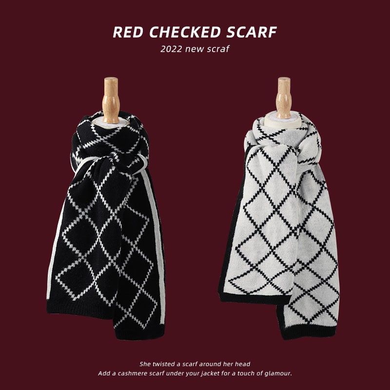 酒红色围巾女冬季生日礼物新年针织毛线韩版高级感学生保暖围HB75