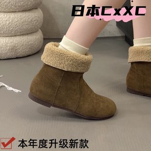 复古圆头雪地靴加绒保暖毛毛棉靴2025新款 可两穿平底勃肯靴子YY15