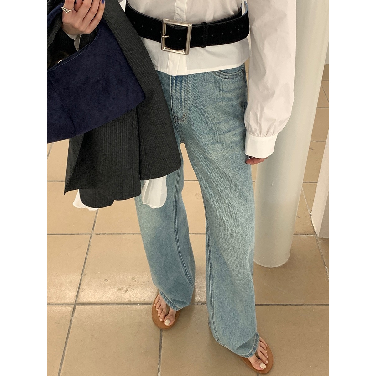 女装2025秋季新款韩版拖地感高腰阔腿长裤复古直筒牛仔裤女ce13
