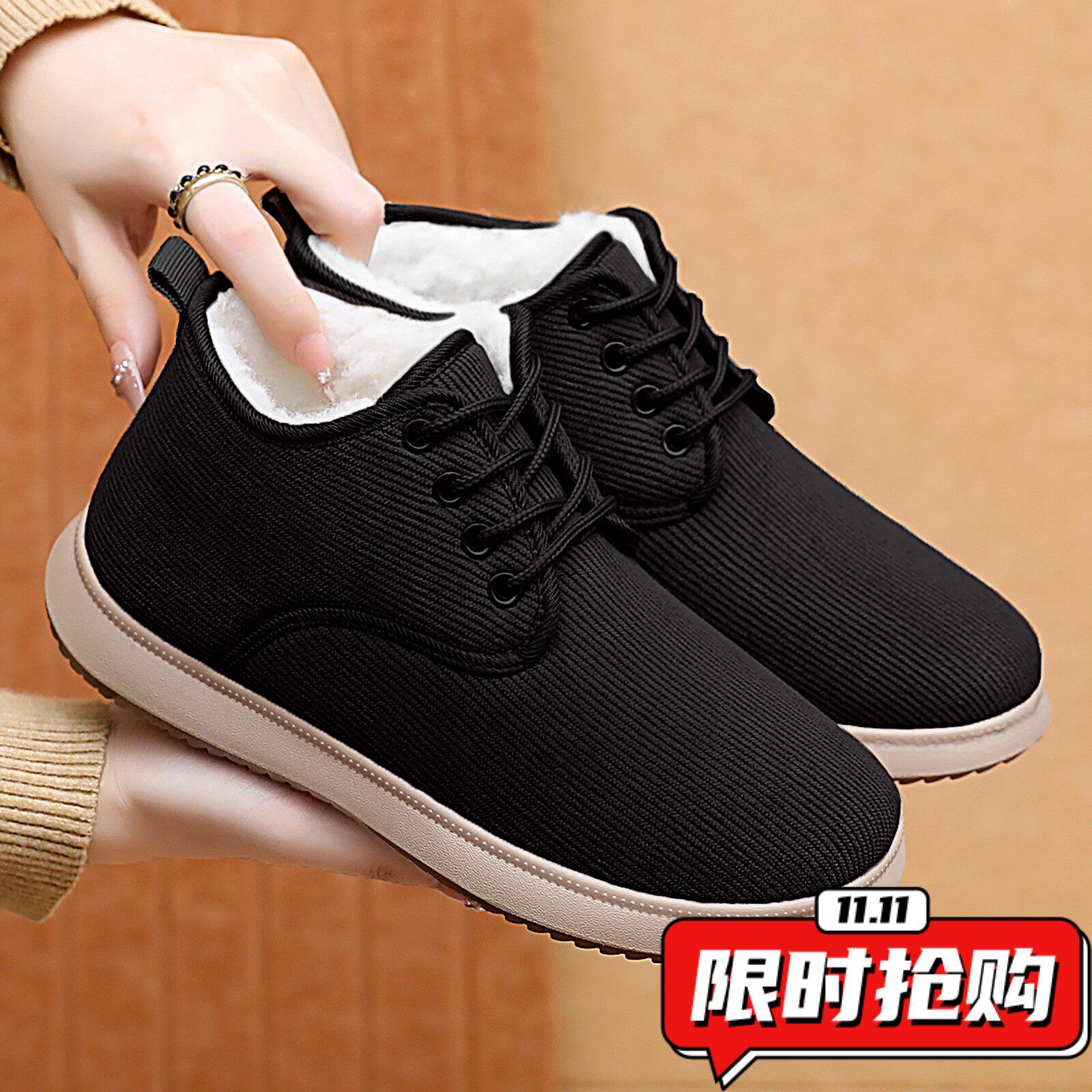 棉鞋女冬季新款加绒加厚休闲雪地靴百搭妈妈鞋系带棉靴YY75