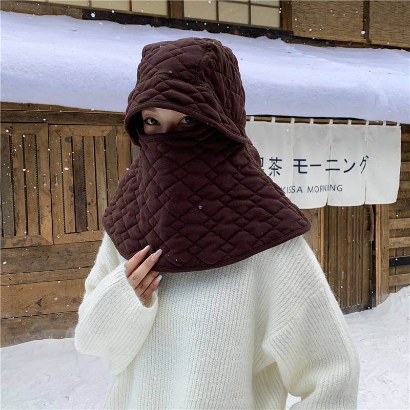 新款防风帽女秋冬季骑车头盔内胆保暖围脖加绒加厚蓄热面套一ZJ15