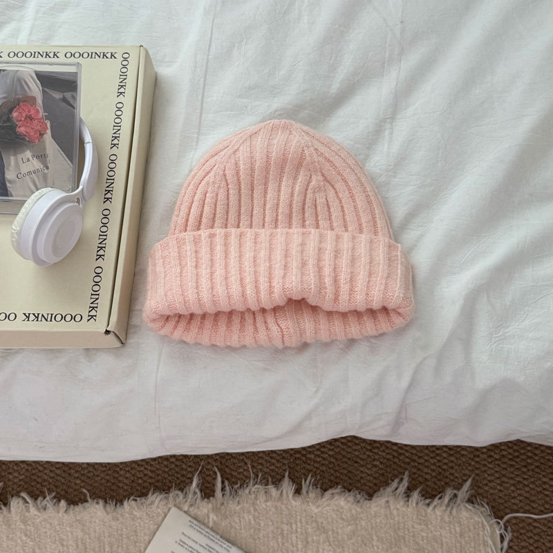 可爱甜美竖条纹翻边针织帽男外出保暖纯色护耳帽女吸睛百搭冷SD62