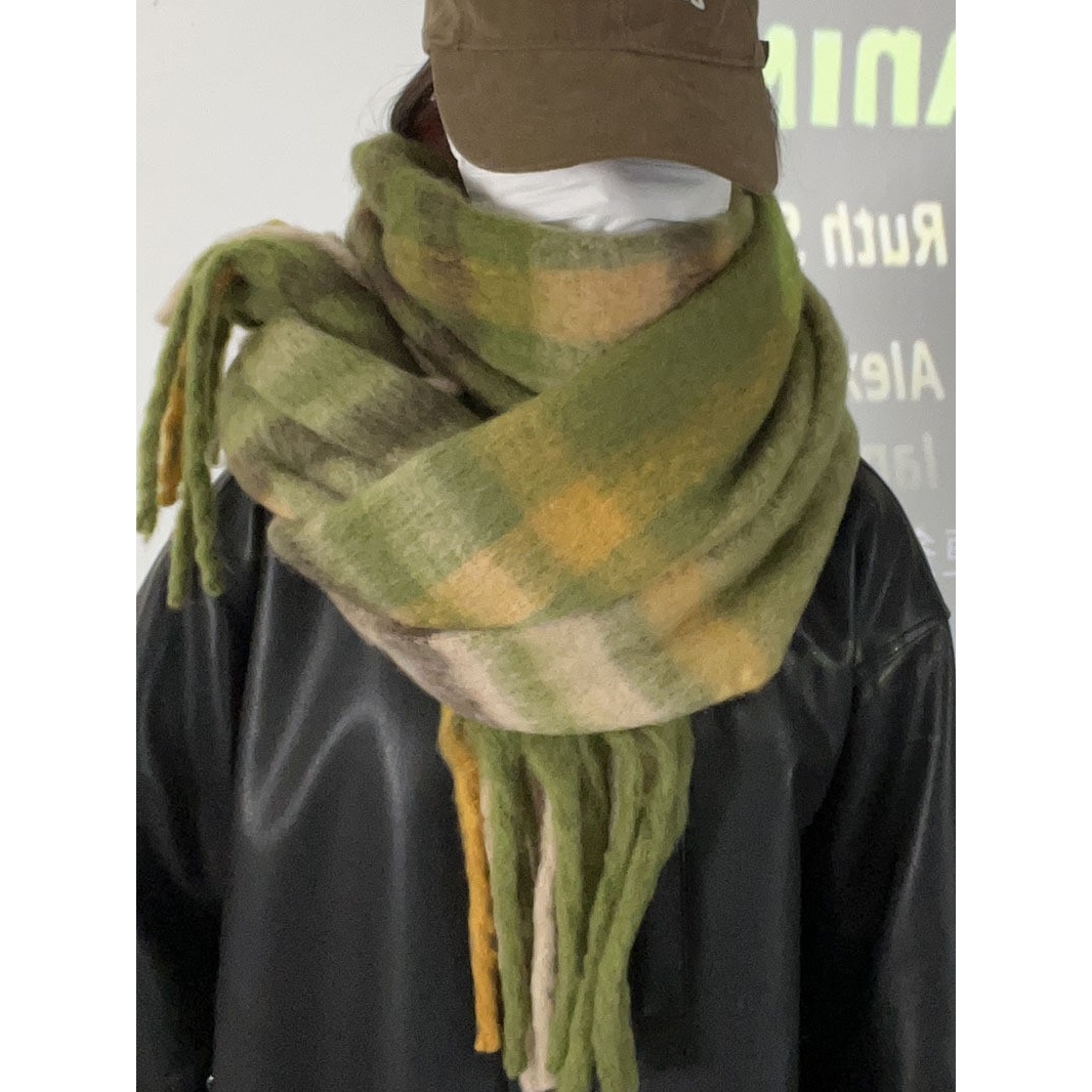 抹茶绿格~格子仿羊绒围巾女冬季韩版流苏加厚保暖高级感情侣SD50