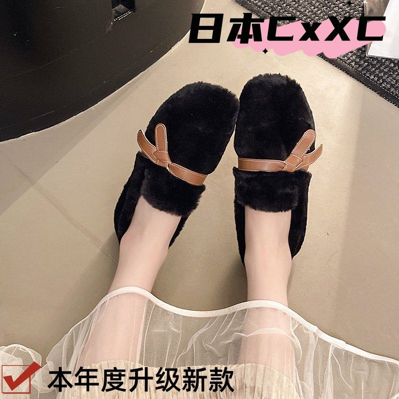 厚底增高加绒圆头毛毛鞋女秋冬外穿温柔一脚蹬豆豆鞋四季加绒YY20