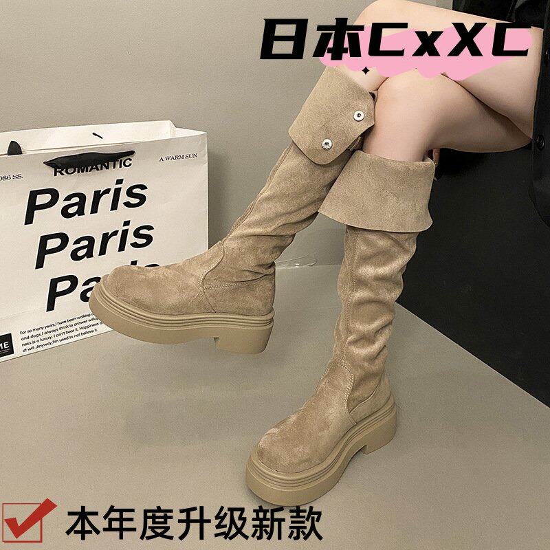 英伦风厚底马丁靴女2025新款秋冬季复古百搭大头勃肯鞋小个子YY21