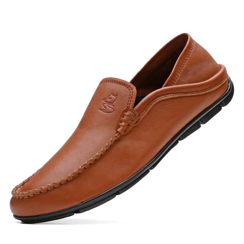 高档男鞋真皮头层牛皮青年男士皮鞋英伦风绅士驾车男豆豆鞋透xc48