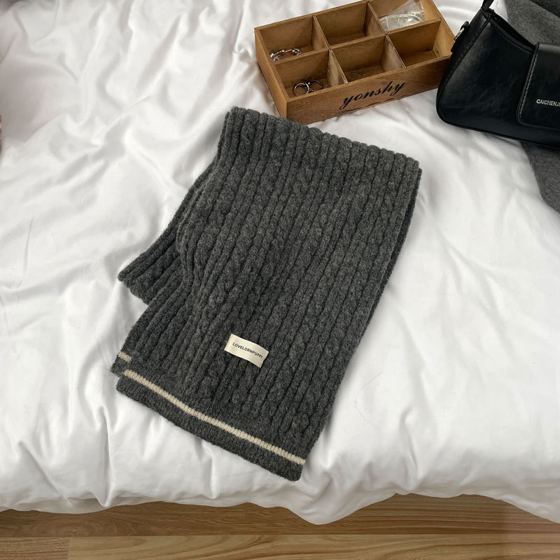 含羊毛学院风麻花围巾日韩订单ins冬纯色保暖针织围巾SD25