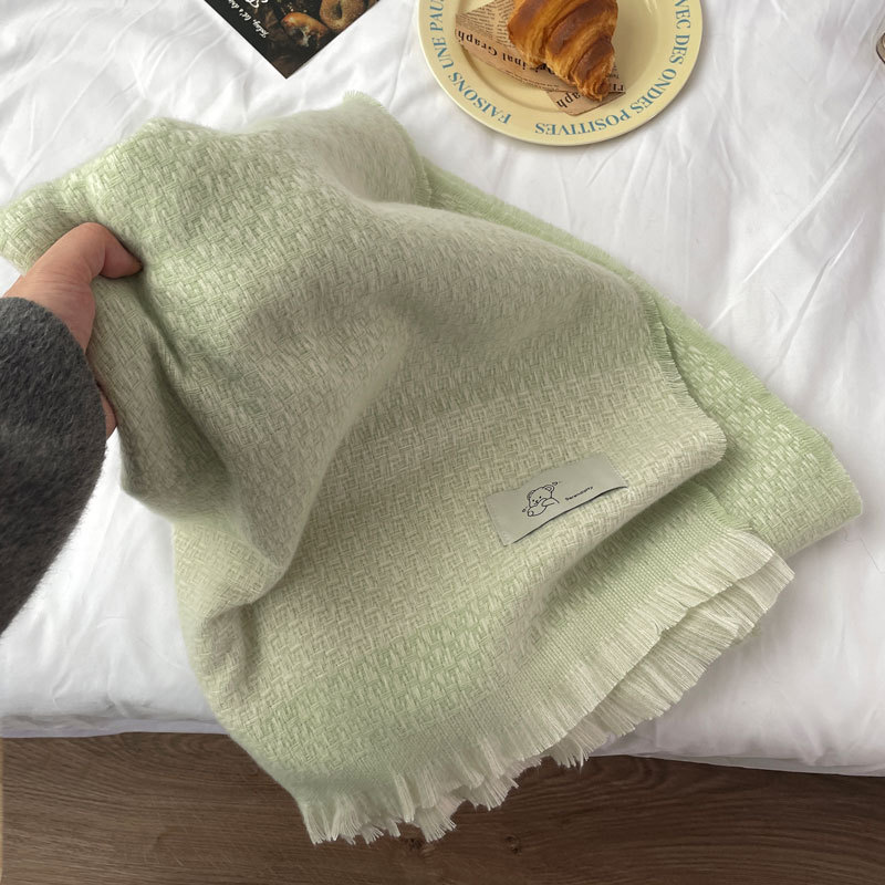 小红薯bao款小清新蓝色格纹围巾女新款韩版仿羊绒高级感保暖SD97