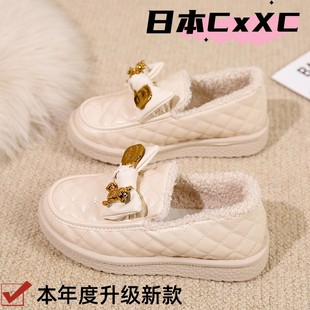 一脚蹬豆YY86 女雪地靴皮面防水防滑保暖加绒加厚学生棉鞋 冬季 新款