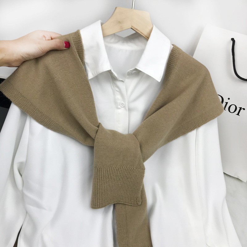 韩国东大门秋冬新款搭肩小披肩纯色针织披肩外搭网红打结围巾SD83