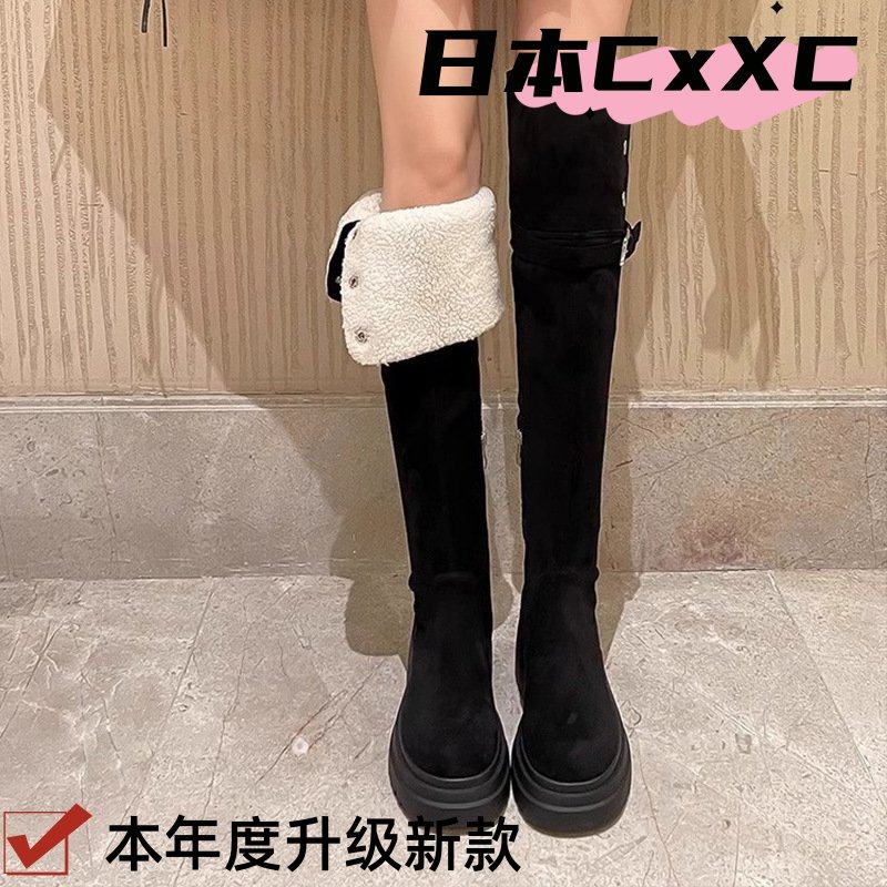 高跟过膝长靴加绒毛毛棉靴女鞋2025新款秋冬季雪地靴长筒骑士YY11