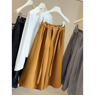 复古八分毛呢阔腿裤 秋冬高腰显瘦宽松大脚直筒休b201 子女2025新款