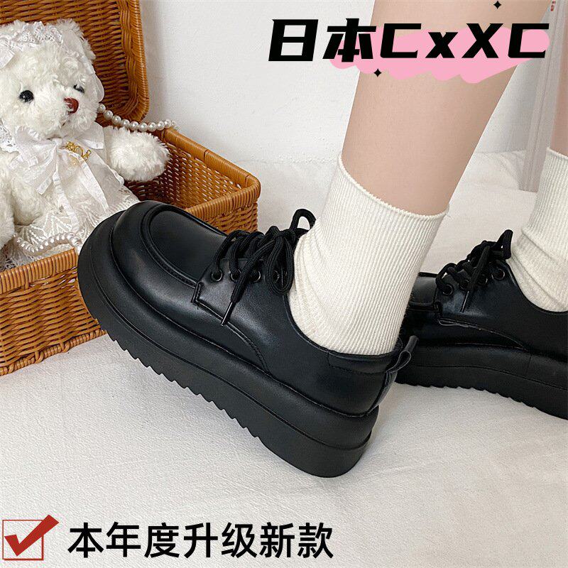 英伦风春秋季日系jk小皮鞋女2024年新款松糕厚底增高复古大头YY25