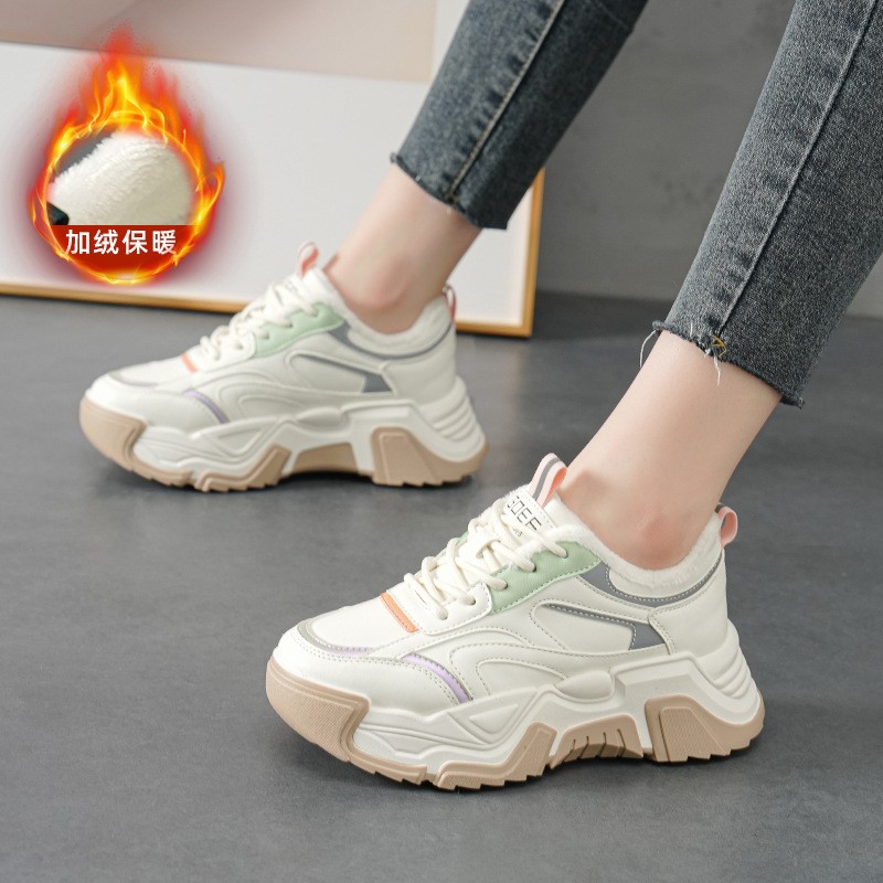 老爹鞋女款厚底加绒小白鞋休闲运动鞋2025秋冬季新款女鞋百搭kl97