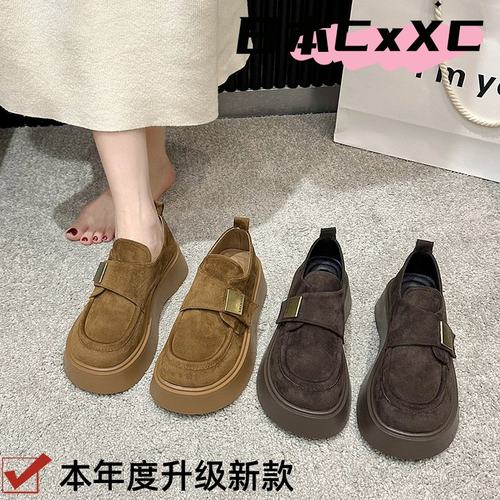 乐福单鞋圆头百搭魔术贴鞋2025春秋新款勃肯鞋女舒适松糕厚底YY78