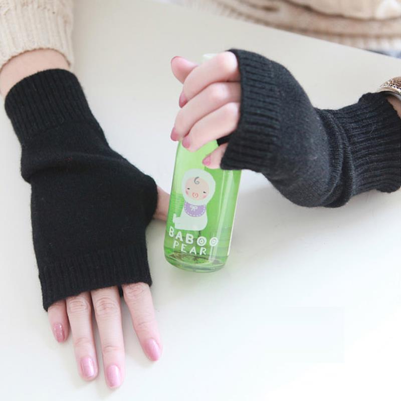 羊绒半指手套女冬短款保暖针织护腕手套男羊毛线漏露手指学生HB05