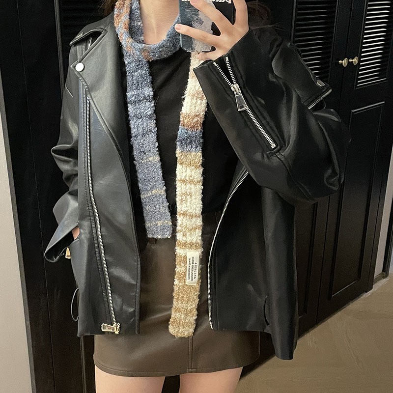 Y2K系列~圈圈晕染不规则腊肠围巾彩虹细窄日系细条小巾SD01