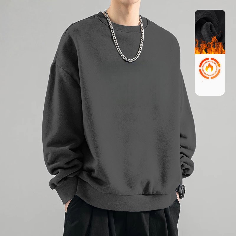 不倒绒圆领卫衣男美式潮牌春秋季款外套宽松纯色长袖上衣情侣b402