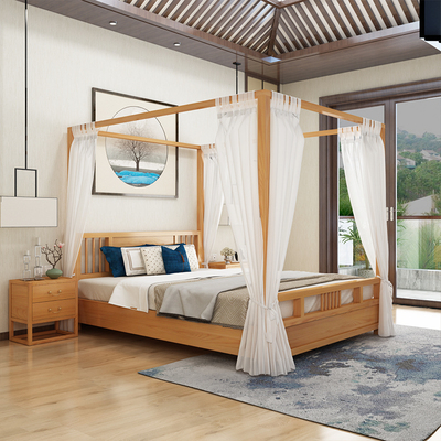 新中式实木架子床双人床古代禅意古典四柱床仿古拔步床客栈民宿床