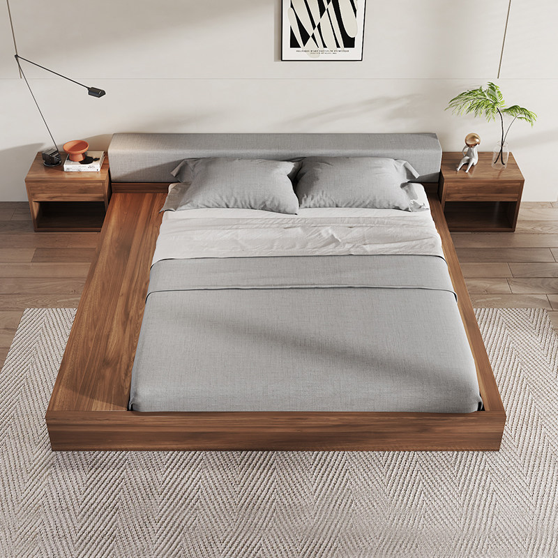 实木榻榻米床日式床落地矮床侘寂风格床民宿床简约现代婚床地台床