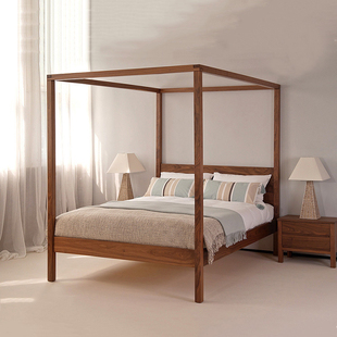新中式古代仿古实木架子床四柱床民宿拔步床家具北欧简约现代定制