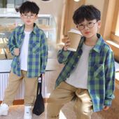 男童长袖 薄款 衬衫 儿童衬衣外套格子春秋装 上衣潮 春秋2025新款 童装